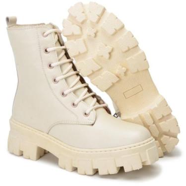 Imagem de AE44CLA Bota Feminina cano curto couro forrada creme - CLACLE, Creme, 