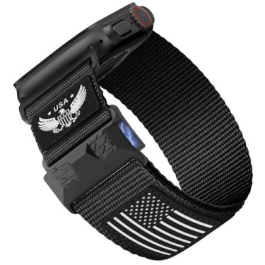 Imagem de Pulseira masculina de nylon resistente, compatível com Apple Watch Ultra 3/Ultra 2 de 49 mm, com estrelas macias e magnéticas, táticas macias, bandeira listrada para iWatch de 46 mm, 45 mm, 44 mm, 42
