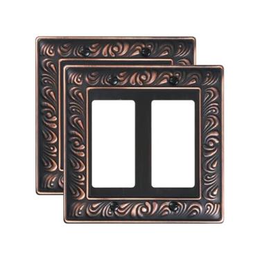 Imagem de TREEWELL Pacote com 2 placas decorativas duplas, placas decorativas para interruptores e tampas de tomada, 2 placas de parede de metal bronze envelhecido, resistente à corrosão