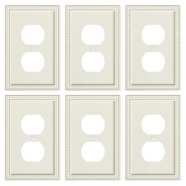 Imagem de TREEWELL Pacote com 6 placas de cobertura de tomada frente e verso pérolas, placas decorativas de policarbonato inquebrável e tampas de tomada, placas de parede de amêndoa clara para tomadas elétricas