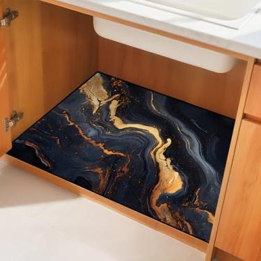 Imagem de BVBOX Tapete embaixo da pia 86 cm x 56 cm, tapetes protetores de prateleira à prova d'água, bandeja organizadora de pia para casa e cozinha (areia movediça ouro preto, 86 cm x 56 cm)