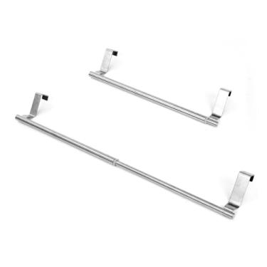 Imagem de 2 peças ajustáveis sobre porta toalheiro suportes de barra, suporte de toalha de cozinha de aço inoxidável para ajuste universal em portas de armário de armário (prata)