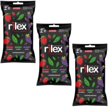 Imagem de Preservativo Camisinha Rilex mix De Frutas morango menta uva 6 unidade