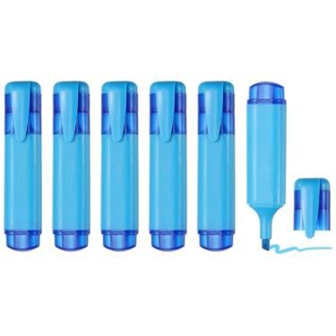 Imagem de PATIKIL Caneta marca-texto, pacote com 6 canetas marcadoras à base de água com ponta larga fofas em pastel, materiais de estudo para escritório, casa, uso diário, azul claro