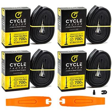 Imagem de CF CYCLE FACTOR Cycle Factor 700C Válvula Presta De 23/28 Mm De Largura Tubo Interno De 48 Mm Com Núcleo De Válvula Removível E Kit (Pacote De 4 Com Alavancas De Pneu E Kit De Removedor De Núcleo)