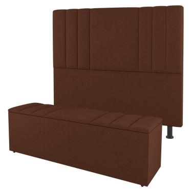 Imagem de Cabeceira E Baú Cama Box Solteiro Grace 90cm Suede Terracota