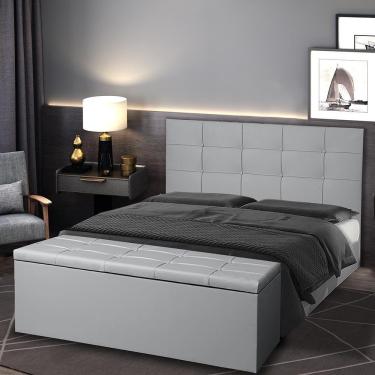 Imagem de Kit Cabeceira E Calçadeira Baú Casal King 1,95m Roma Material Sintético Cinza Dal Poz Estofados