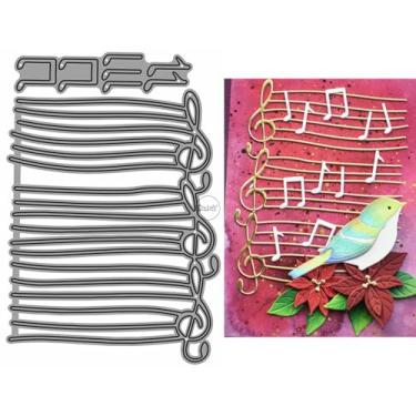 Imagem de DzIxY Conjunto de moldes de corte de metal para fundo de notas musicais para fazer cartões, conjunto de recortes de papel, estêncil, suprimentos, modelos de máquina