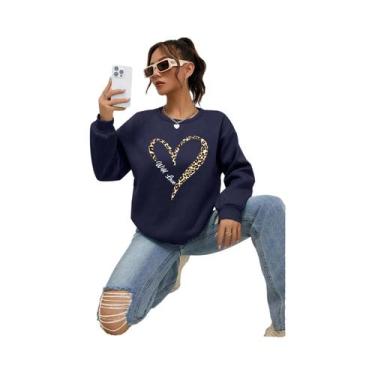 Imagem de Moletom Feminino Com Estampa De Coração De Leopardo, Forrado Com Pelo,