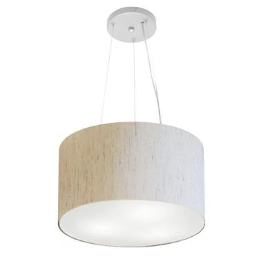 Imagem de Lustre Pendente Cilíndrico Vivare Md-4182 Cúpula Em Tecido 40x25cm - Bivolt Linho Bege 127/220v