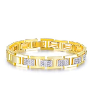 Imagem de TRENDOLLA Pulseira masculina de aço inoxidável, pulseira de corrente de elos cubanos hiphop grossa de 7,5/20.3 cm, ouro branco e banhado a ouro 14K, One Size, Zircônia cúbica, Zircônia cúbica