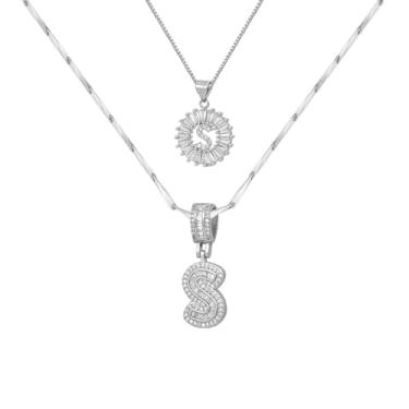 Imagem de Colar feminino com letras douradas/prateadas, banhado a ouro 14K, joias personalizadas com nome personalizado, colar com pingente de iniciais para casal, 2 peças, colar elegante e delicado para