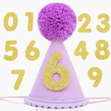 Imagem de Chapéu de aniversário para animais de estimação com números intercambiáveis de 1 a 10 | Chapéu de cone ajustável para festas de animais de estimação para cães e gatos | Adereços para fotos de