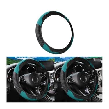 Imagem de FALVFUN Capa de volante de carro de fibra de carbono, protetor de volante de veículo elástico de couro de 35 a 38 cm, acessórios de decoração de interiores automotivos antiderrapantes respiráveis