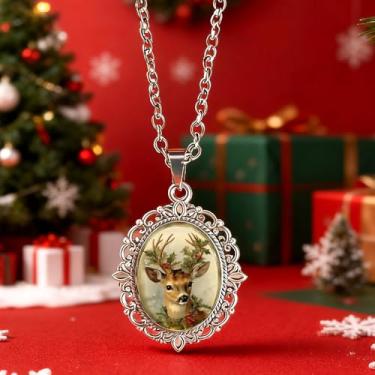 Imagem de Colar de Papai Noel para mulheres, colar oval com pingente de pedra preciosa atemporal, feito à mão, presente de festa para família e amigos, no size, Metal, Sem Pedra Preciosa