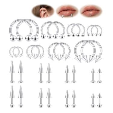 Imagem de Zobnexts Anéis labiais verticais Labret Joias Monroe Spike Lip Barbell Horseshoe Rings Snake Bite Smiley Piercing Joia Snug Daith Rook Conch Tragus Helix Cartilagem Brinco para Mulheres Homens 32