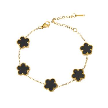 Imagem de CJL CANKIRA Pulseira feminina com pingente de trevo banhado a ouro 18K - joia de trevo de quatro folhas, presente moderno para ela em aço inoxidável, Medium, Aço inoxidável, Sem Pedra Preciosa