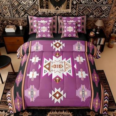 Imagem de Erosebridal Jogo de cama solteiro ocidental de 7 peças, geométrico, nativo do sudoeste, estilo nórdico exótico, asteca e jogo de cama, roxo