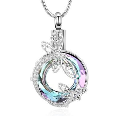 Imagem de zeqingjw Colar de urna de cremação para cinzas, pingentes de borboleta, com flor, memorial de funeral, joia de lembrança para cinzas, Metal, aço inoxidável