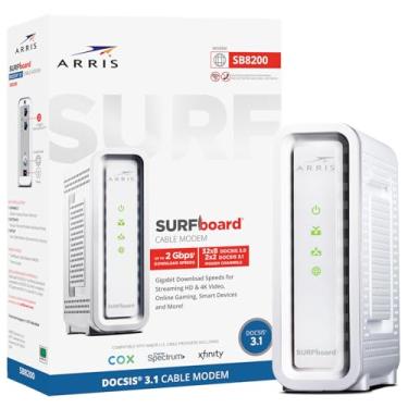 Imagem de ARRIS Modem a cabo SURFboard SB8200 DOCSIS 3.1 | Aprovado para Comcast Xfinity, Cox, Charter Spectrum e mais | Duas portas de 1 Gbps | Velocidade máxima de Internet de 1 Gbps | 4 canais OFDM | 2 anos de garantia, branco