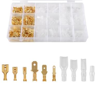 Imagem de 480 peças de terminais elétricos de 2,8 mm, 4,8 mm, 6,3 mm, kit de conectores de pá de fio rápido macho e fêmea com manga isolante, terminais de crimpagem, bloco de terminais de crimpagem de fio para