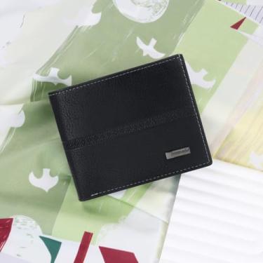 Imagem de Carteira masculina Bifold, porta-cartões de poliuretano fino com bolso com zíper, 4 compartimentos para cartão, 1 janela para identidade, 2 compartimentos para dinheiro, 1 bolso com zíper para uso