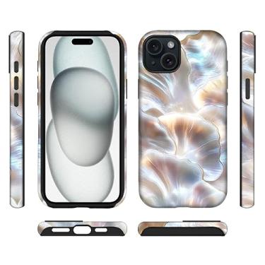 Imagem de ilikediy Capa híbrida para iPhone 15 Plus com 2 camadas rígidas de silicone com padrão de proteção - Conchas do oceano