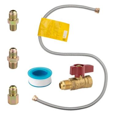 Imagem de Kit universal de conexão de aparelho a gás de 116 cm com válvula de desligamento compatível com Mr. Heater F271239 Aquecedores de montagem na parede não ventilados, kit de linha de gás adequado para