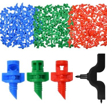 Imagem de 210 peças 90/180/360 graus, emissores de irrigação por gotejamento, 3 cabeças de cores, irrigação, nebulização, refração, micropulverizador, refração, gotejadores automáticos aplicáveis ao sistema de