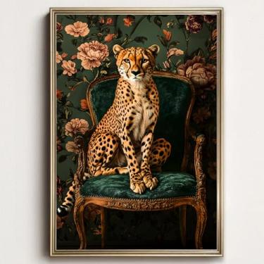 Imagem de Arte de parede em tela de leopardo imagem moderna pôster de retrato de animal retrô tela leopardo elegante leopardos arte de parede engraçado pôster de chita retrô floral animal arte rosa decoração