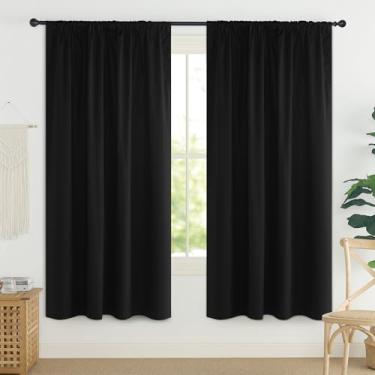 Imagem de Cortinas blackout 100% para sala de estar, persianas de janela com bloco de luz para janela de sacada, sala de jantar, quarto, pátio, porta, ampla, 132 x 183 cm, preta, 2 painéis