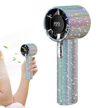Imagem de Ventilador portátil | Ventilador portátil pequeno de strass, mostrador LED silencioso com circulador de ar, recarregável para crianças, escola, piquenique, acampamento, mesa de férias, verão, praia