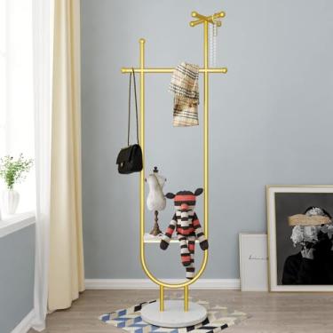 Imagem de Cabide de canto pequeno – Suporte de metal para pendurar roupas, suporte para pendurar roupas, suporte moderno com prateleiras, cabide de chapéu dourado para pendurar roupas (uma cor U)