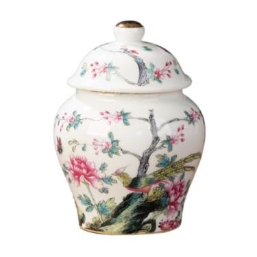 Imagem de ADAOQIN Jarra de gengibre, pote de gengibre, cerâmica chinesa, vasos florais com tampa, vaso de porcelana esmaltado dourado, potes de templo, jarras de armazenamento de chá, vasos decorativos para