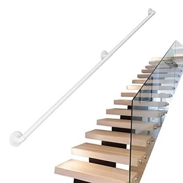 Imagem de SENNIAN Corrimãos de escadas, suportes de parede de ferro forjado, corrimão de trilhos de escada de metal, trilho de mão para varanda de escada de segurança para interior e exterior (cor: branco