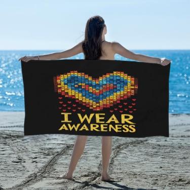 Imagem de hongjinglin Toalha de praia absorvente de secagem rápida colorida design de autismo microfibra leve toalha de piscina toalhas de banho macias sem areia para praia, natação, banheiro, chuveiro