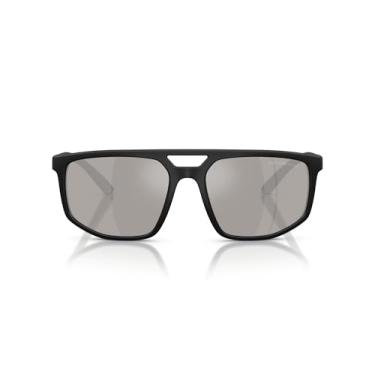 Imagem de Emporio Armani Óculos de sol masculino EA4248U com ajuste universal, preto fosco/cinza claro espelhado prata, 58 mm, Preto fosco/cinza claro prateado espelhado, 58 mm