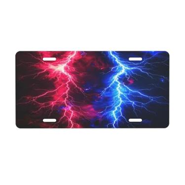 Imagem de Placa de licença azul vermelha psicadélica relâmpago para placas dianteiras do carro alumínio metal adequado para caminhão, placa de porta de carro, bar, café, acessórios automotivos para homens e