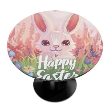 Imagem de hongjinglin Toalha de mesa redonda com borda elástica de Páscoa, toalha de mesa redonda limpável para ambientes internos e externos, pátio, jantar, cozinha, festival, decoração para mesas de 114 a 127