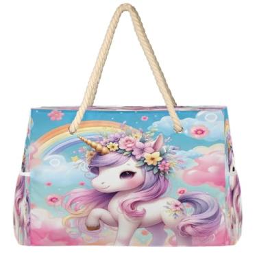 Imagem de hongjinglin Bolsa de praia grande, leve, dobrável, com balão fofo, unicórnio, piscina, bolsa de ombro, Cor 9, Large