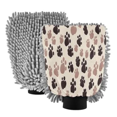 Imagem de Blueangle Pacote com 2 luvas para lavagem de carro com estampa de pata de cachorro - luvas de microfibra de chenille para lavagem de carro sem arranhões e limpeza doméstica, luva de detalhamento