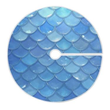 Imagem de Blueangle Saia de árvore de Natal com escamas de sereia azul de 89,9 cm - poliéster macio e resistente a rugas, decoração de férias para festas de Natal, árvore festiva e decoração de casa (558)