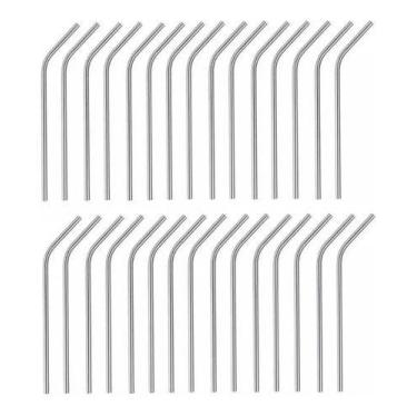 Imagem de Kit 100 Canudo De Aço Inox Curvo Reutilizável 21,5cm E 6mm - OEM, Prat