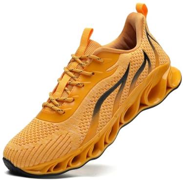 Imagem de wanhee Tênis De Corrida Masculino, Amarelo, Tamanho 11,5, Atlético, Corrida, Tênis, Caminhada, Respirável, Moderno, Academia, Corredor, Trilha, Treino