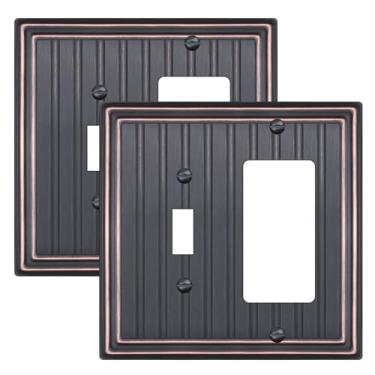 Imagem de Placa de parede de metal para tomadas elétricas, placa decorativa de bronze envelhecido para interruptor, placa de cobertura de interruptor de luz, placas de parede de 2 gangs (tobo/decorador, pacote