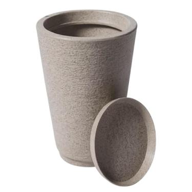 Imagem de Vaso de Planta Decorativo Lux Redondo Escovado com Prato – Moderno e Elegante para Ambientes Internos e Externos (COM Prato Cinza)