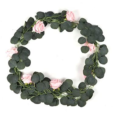 Imagem de Guirlanda falsa de seda artificial pendurada em videiras de flores multifuncionais vívidas folhas de rosas de aparência real para festa de casamento decoração de jardim fio de (Rosa)