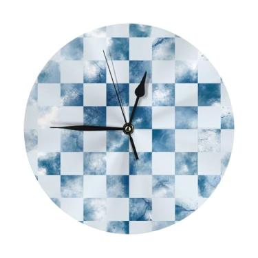 Imagem de ZERAOKE Tabuleiro de xadrez tie-dye - relógio de parede redondo moderno - silencioso sem tique-taque operado por bateria, decoração de mesa ou parede para sala de estar, quarto, escritório.
