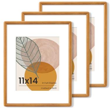 Imagem de Axeman Conjunto de 3 porta-retrato de 28 x 35 cm - Moldura de madeira teca maciça 28 x 35 cm com tapete para 20 x 25 cm - Moldura de canto arredondado 28 x 35 cm com vidro temperado para exibição de