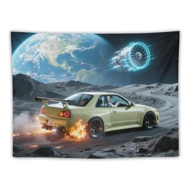 Imagem de HouLaiZhe JDM Tapeçaria de carro R32 carro esportivo drift universo pendurar na parede quarto decoração de casa tapeçarias estética piquenique decoração de parede arte de parede para dormitório sala